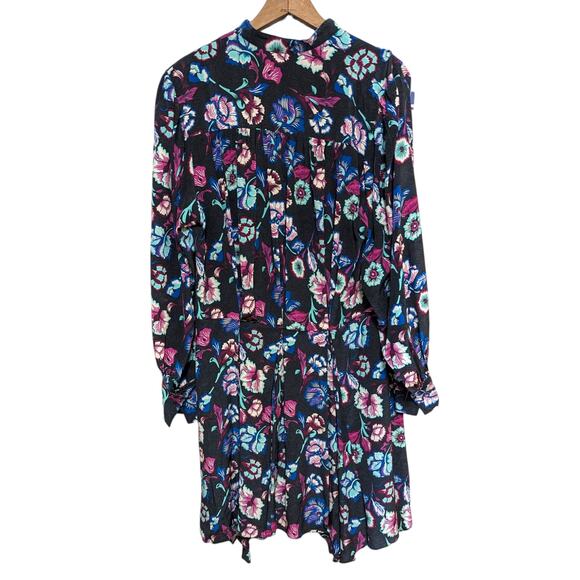 Isabel Marant Verikio Silk Floral Long Sleeve Ruffled Mini Dress Blue Purple 38 - Picture 3 of 7